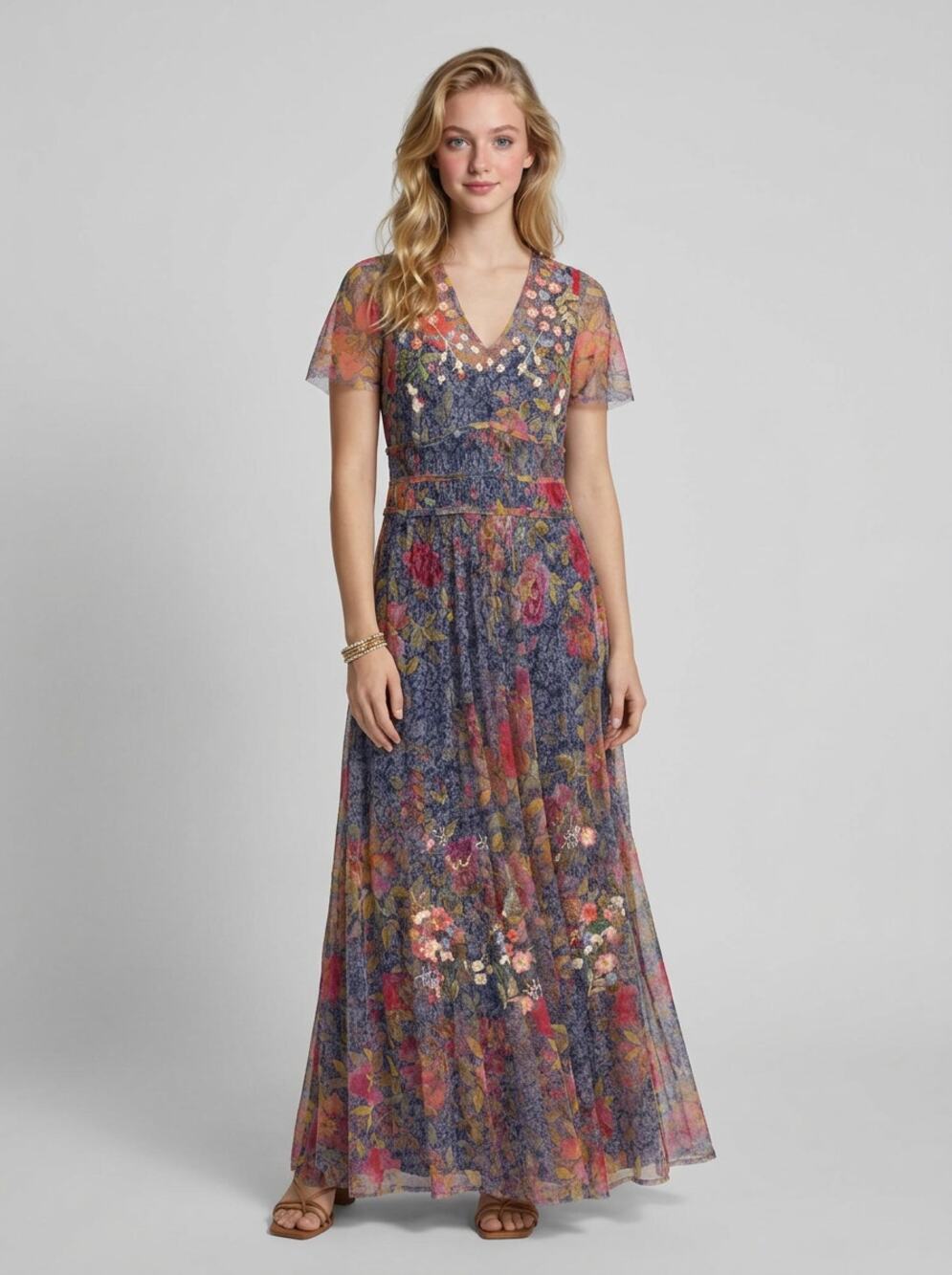 Johnny Was BIYA Locust Mesh Maxi Dress XS Floral Embroidered Boho